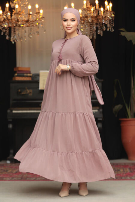 Modest Light Dusty Rose Long Sleeve Dress 22051AGK